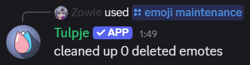 Screenshot showing the result of the command, 0 emojis were cleaned up
