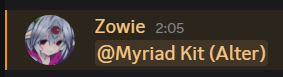 An image of someone mentioning "@Myriad Kit (Alter)" and the user receiving a ping